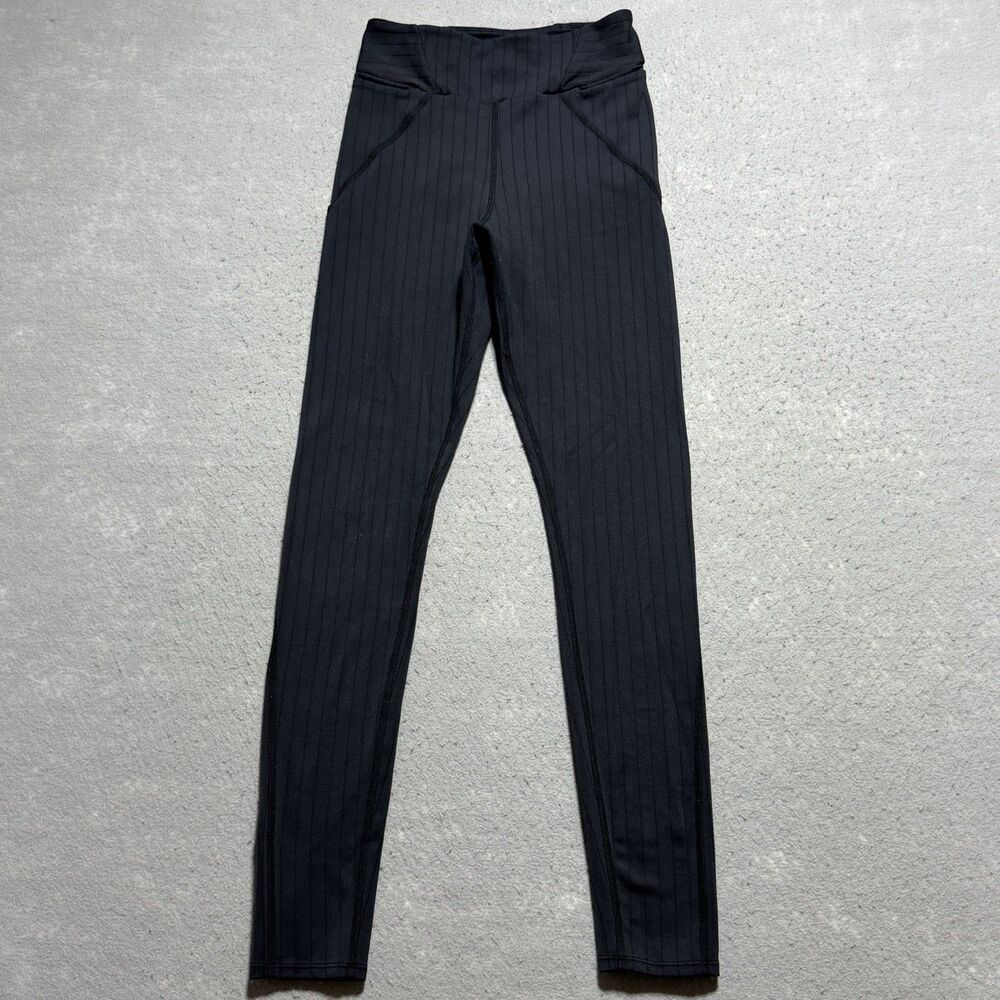 Alo Yoga Leggings M Black Pinstripe Jacquard Extreme High Waist Athletic Yoga
